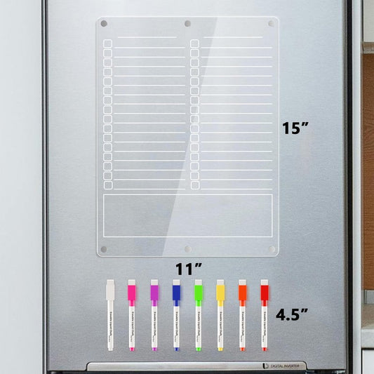 Neatsure Acrylic Grocery List Magnet Pad for Fridge, Reusable to Do List for Refrigerator, Clear Notepad Note Planning Board, Shopping List, Reminders, w/ 8 Colors Markers, 15"x11"