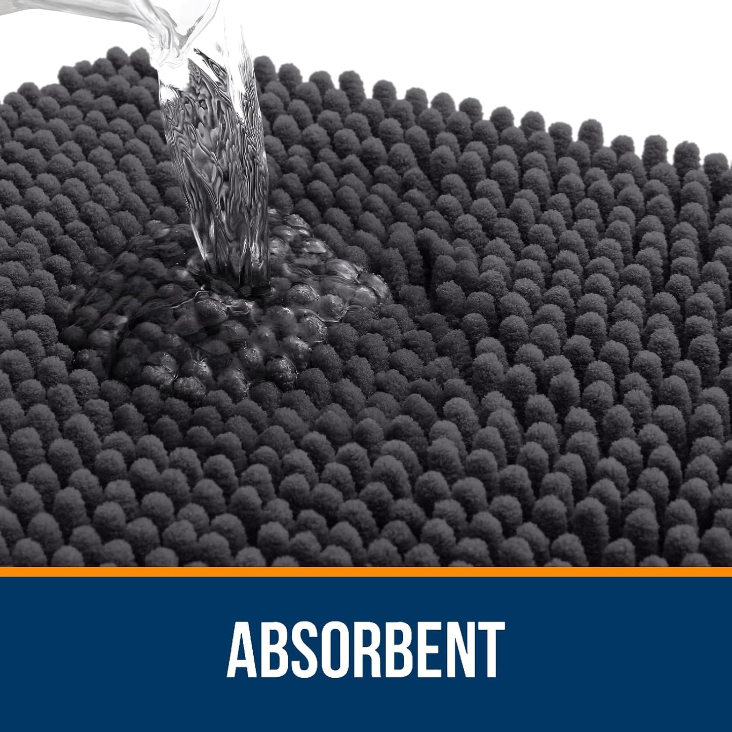 OLANLY Bathroom Rugs - Extra Soft Chenille Bath Mats with Rubber Backing | Quick Dry, Machine Washable, Dark Grey 35x24