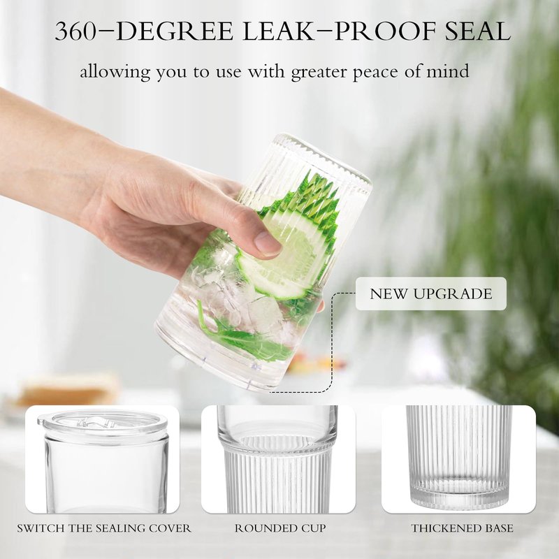 Luiaiog 18.5oz Glass Cups with Lids and Straws - Set of 2 Reusable Tumblers, Thickened Shatter-Resistant Glass, Ideal for Iced Coffee, Smoothies, Cocktails, Juices - Elegant & Durable Drinkware