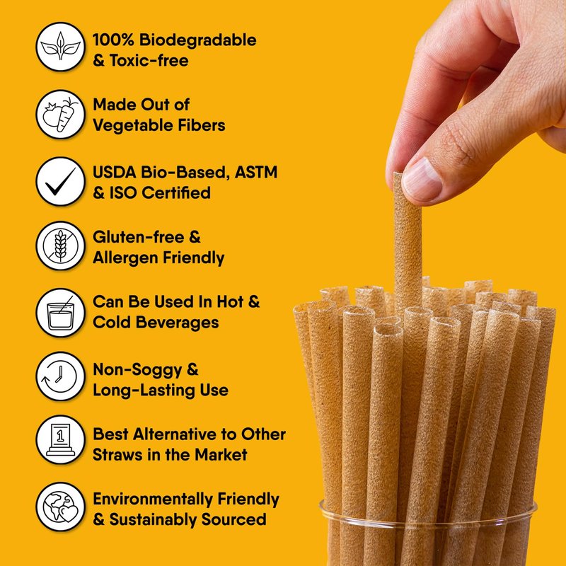 The Veggie Straws – 100 PCS of 8.25 Inches Unwrapped Biodegradable Straws – Made of Vegetable Fibers, Best Environment Friendly Drinking Straws for Hot and Cold Beverages