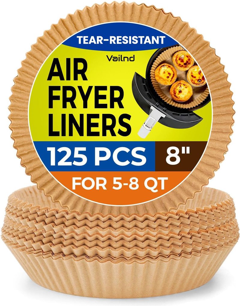 125Pcs Air Fryer Paper Liners Disposable, Non-Stick Air Fryer Parchment Paper, Food Grade Baking Liner for Baking Roasting Microwave (8IN-Round)