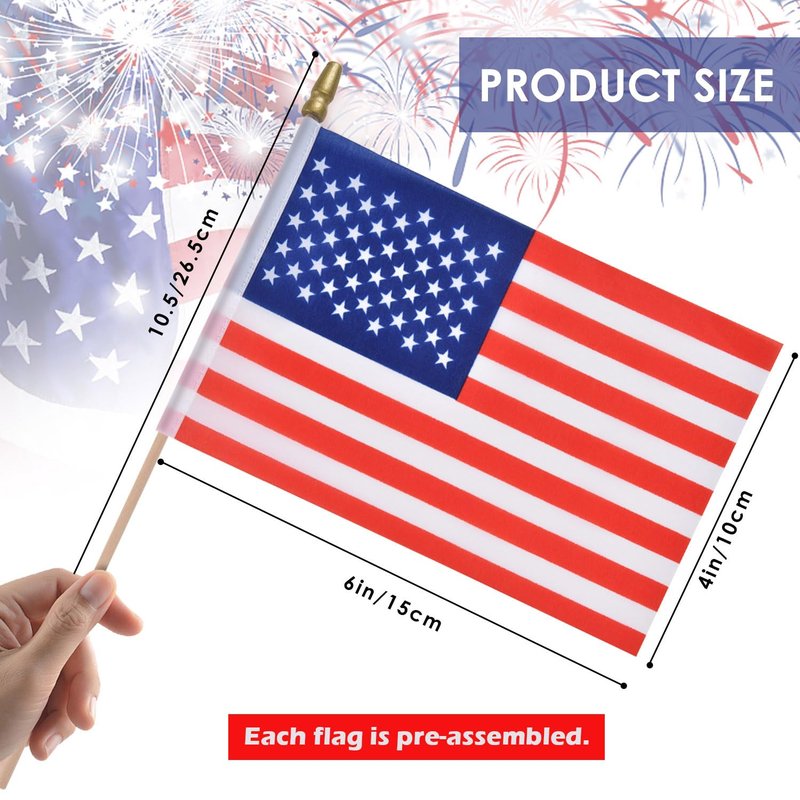 AhfuLife 15 Pcs American Mini Hand Held Flags for USA 250 Years Anniversary, 4×6 Inch USA Stick Flag with 10.5" Pole for World Cup Decor 2026, Independence Day, Sports Event Party Street Decor