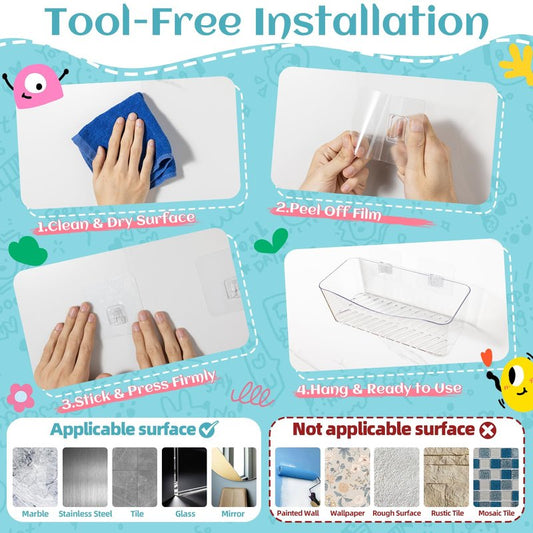 MIUKAA 2 Pack Large Bath Toy Storage Organizer, Clear Bath Toy Holder for Bathtub, Plastic Shower Toy Holder, Fast drainage, No Drilling Required, Easy to Install