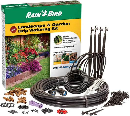 Rain Bird LNDDRIPKIT Drip Irrigation Kit - Efficient Landscape & Garden Watering System with Drippers & Micro-Bubblers