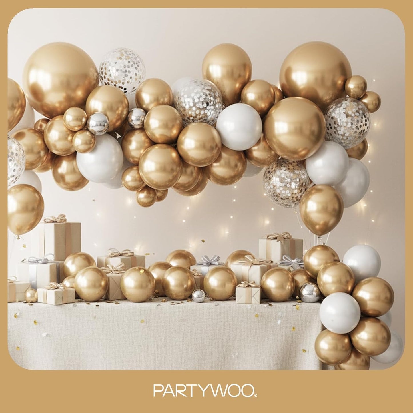 PartyWoo Metallic Gold Balloons - 120-Piece Chrome Balloon Arch Kit for Birthday & Wedding Decor | Various Sizes 5-18 Inch