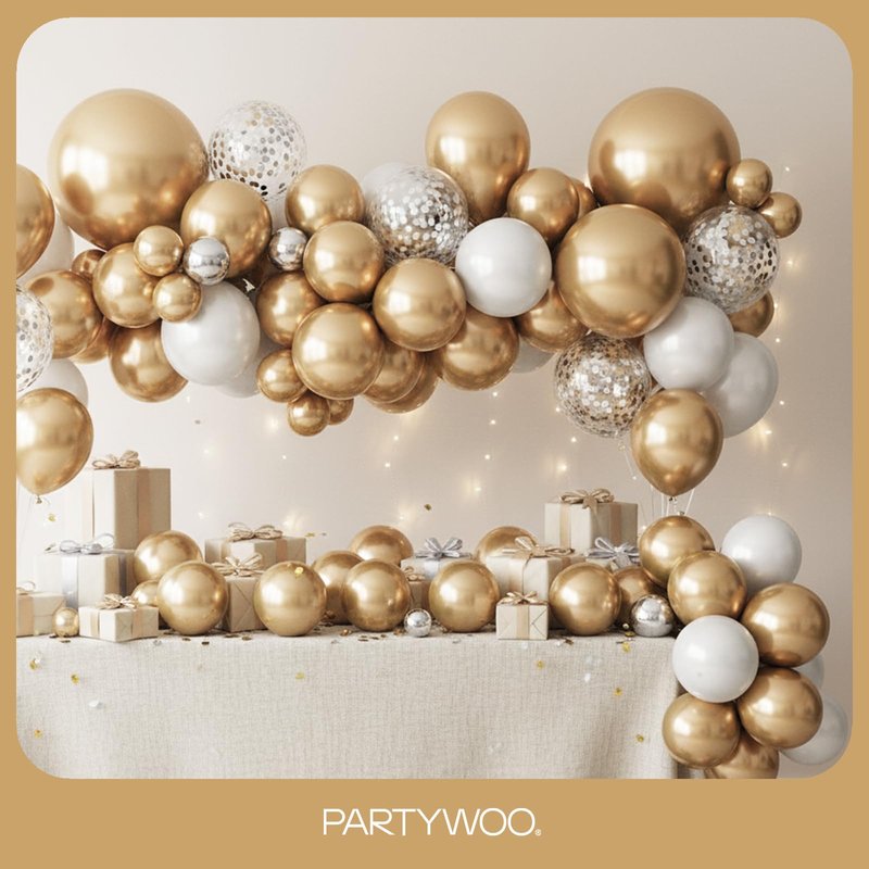 PartyWoo Metallic Gold Balloons 100pcs Different Sizes of 18 12 10 5 Inch Chrome Gold Balloon Arch Kit Garland for Birthday Graduation Baby Shower Wedding Bachelorette Party Decorations Gold-G127
