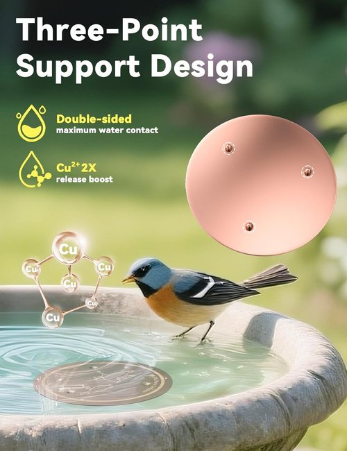 CNARIO Copper Disk for Bird Baths - 99.99% Pure Copper Cleaning Solution, 0.6mm Thick, All-Season Use