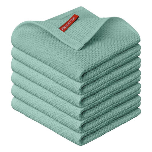 Artoid Mode 100% Cotton Light Green Waffle Weave Kitchen Dish Cloths, 12x12 Inch Ultra Soft Absorbent Quick Drying Kitchen Dish Towels Set of 6