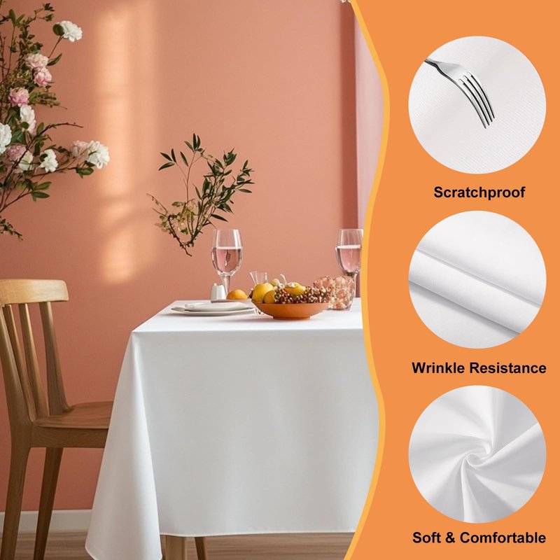 TWINPRET Rectangle Tablecloth 60 x 102 Inch, White Waterproof Washable Polyester Table Cloth - Stain & Oil Resistant Rectangular Table Cover for Banquet & Party (Fits 6 Foot Tables) [2 Pack]