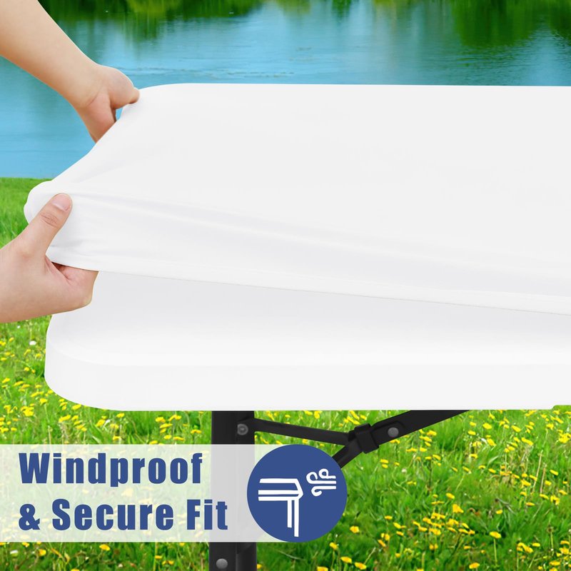 Moosfor Spandex 6 Foot Rectangle Table Cloth 2 Pack, Elastic Fitted Tablecloths for Picnic, Stretch Washable Patio Table Cover for Outdoor, Camping, Banquet and Parties (White, 30"x72")