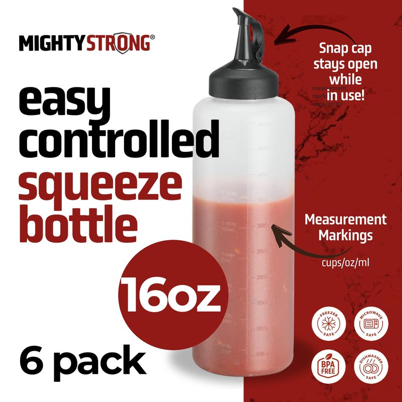 6 Pack Condiment Squeeze Bottles for Sauces and Liquids – 16 oz Plastic Refillable Squirt Bottles for Ketchup, Oils, and Condiments – Multipurpose Condiment Containers for Kitchen, BBQ & Cooking