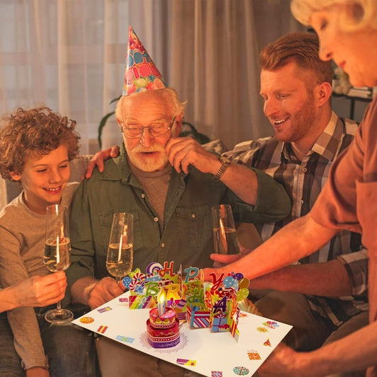 3D Pop Up Birthday Card with Music and Blowable LED Candle - Magic Blow-Out Greeting Card for Women, Men, Kids - Fits Any Age 1-100 Milestone Birthday Celebration Gifts Decorations for Women, Men, Mom, Wife, Husband, Boy, Girl