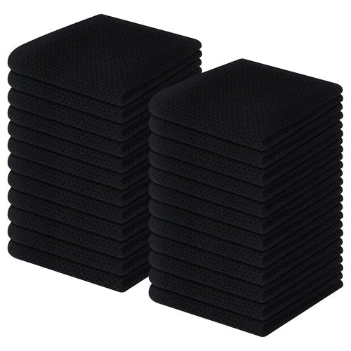 Homaxy 100% Cotton Waffle Weave Kitchen Dish Cloths, Ultra Soft Absorbent Quick Drying Dish Towels, 12 x 12 Inches, 24-Pack, Black