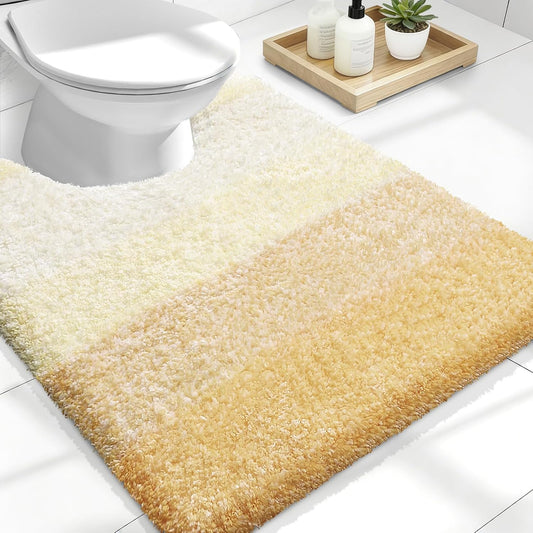 OLANLY Luxury U-Shaped Toilet Rugs - Extra Soft Microfiber, Non-Slip, 24x20, Light Yellow