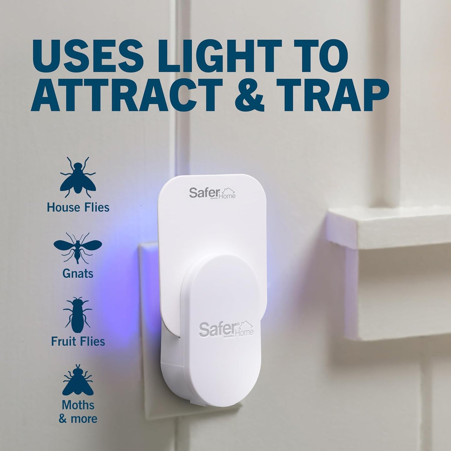 Safer Home Indoor Plug-In Fly Trap - Effective Gnat & Fruit Fly Control | Covers 400 Sq Ft - Includes 1 Device & 2 Glue Cards