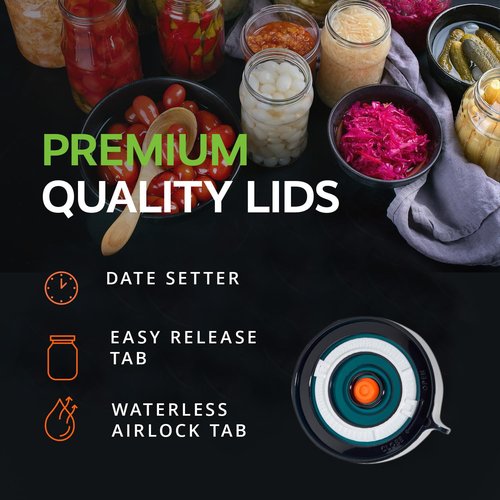 Easy Fermenter Fermentation Lids Kit, Mason Jar Airlock Lid, Fermenting Lids for Wide Mouth Mason Jars, Kimchi, Pickle, and Sauerkraut Fermentation, Pack of 4