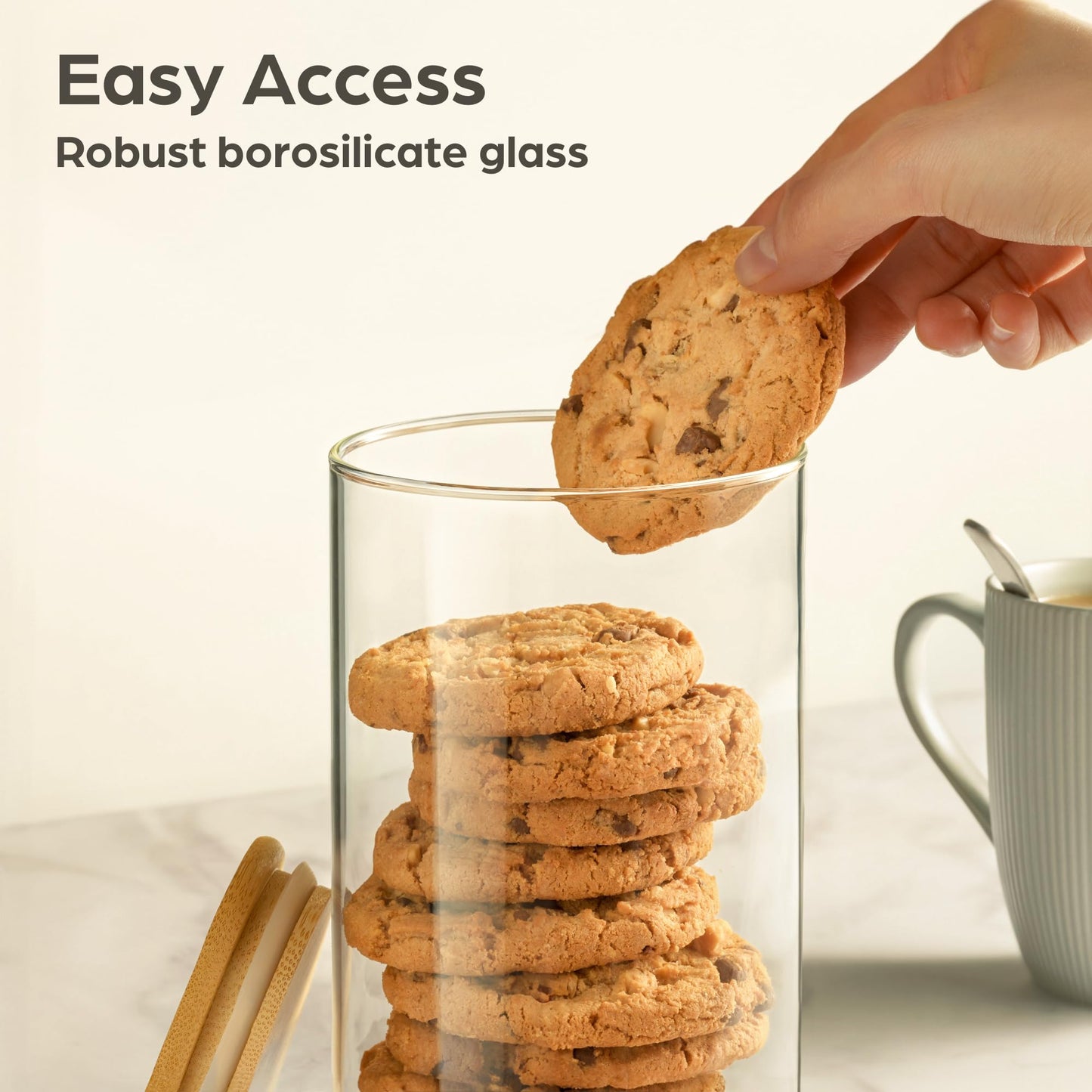 Praknu Glass Food Storage Jars 40oz Airtight Lid - Set of 4 Storage Container with Bamboo Lid - Clear Borosilicate Glass - Dishwasher Safe - Pantry Storage Containers