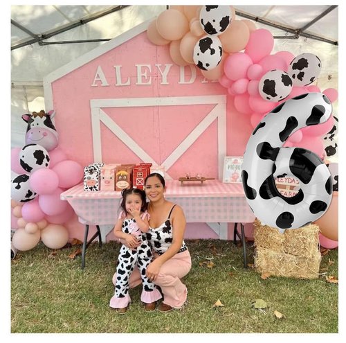 Cow Print Number 26 Balloon 40 inch, 26 Number Balloons, 26th Cow Farm Barnyard theme Birthday Decorations for Girls Boys Kids, 26 Year Old Party Supplies