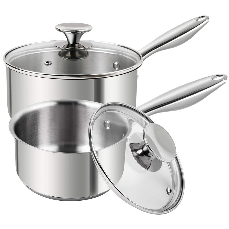 MICHELANGELO Stainless Steel Saucepan Set 1Qt & 2Qt, 18/10 Stainless Steel Pot Set, Induction Saucepan with Glass Lid, Dishwasher & Oven Safe (No Coating & Non-toxic)