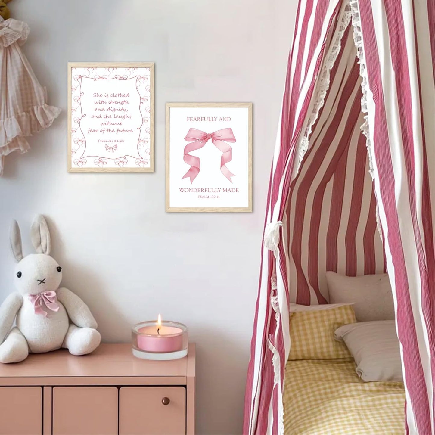 Aglcatie Coquette Pink Bow Wall Art | Set of 6 Aesthetic Posters for Teen Girls | 8x10 Unframed