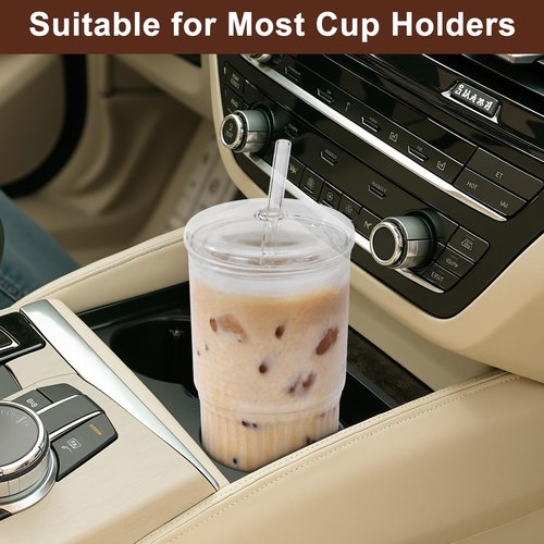 GOSCHE Glass Cups with Lids and Straws, 20oz Glass Cups Drinking Jar, Clear Iced Coffee Cups, Vintage Ripple Glass Tumbler for Water Coffee Tea, Clear, 2Pcs