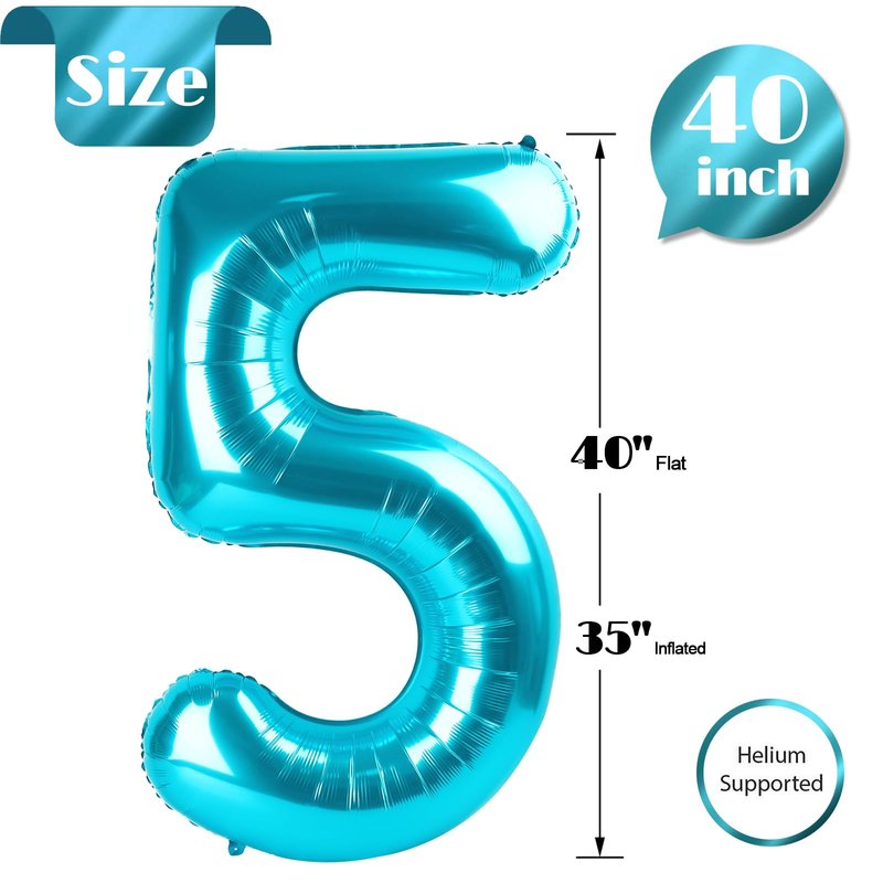 5 Balloon, Blue Number Balloons 40 Inch, 5th Birthday Balloon Decorations, Blue Party Supplies, 5 Number Balloons, Number 5 Balloon