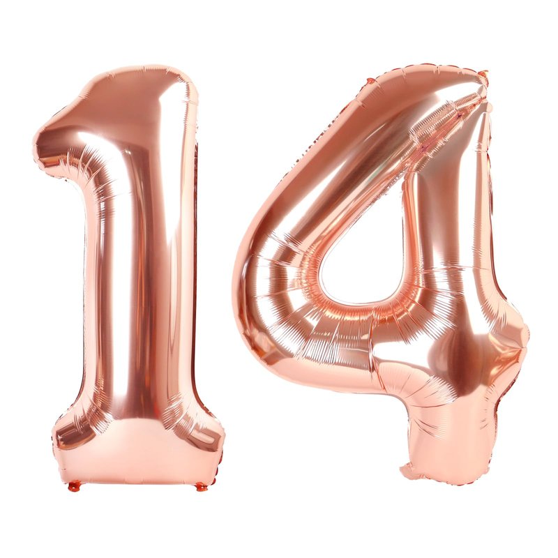 Rose Gold Number 14 Balloon 40 inch, 14 Number Balloons, 14th Birthday Decorations for Girls Boys, 14 Year Old Rose Gold Party Supplies