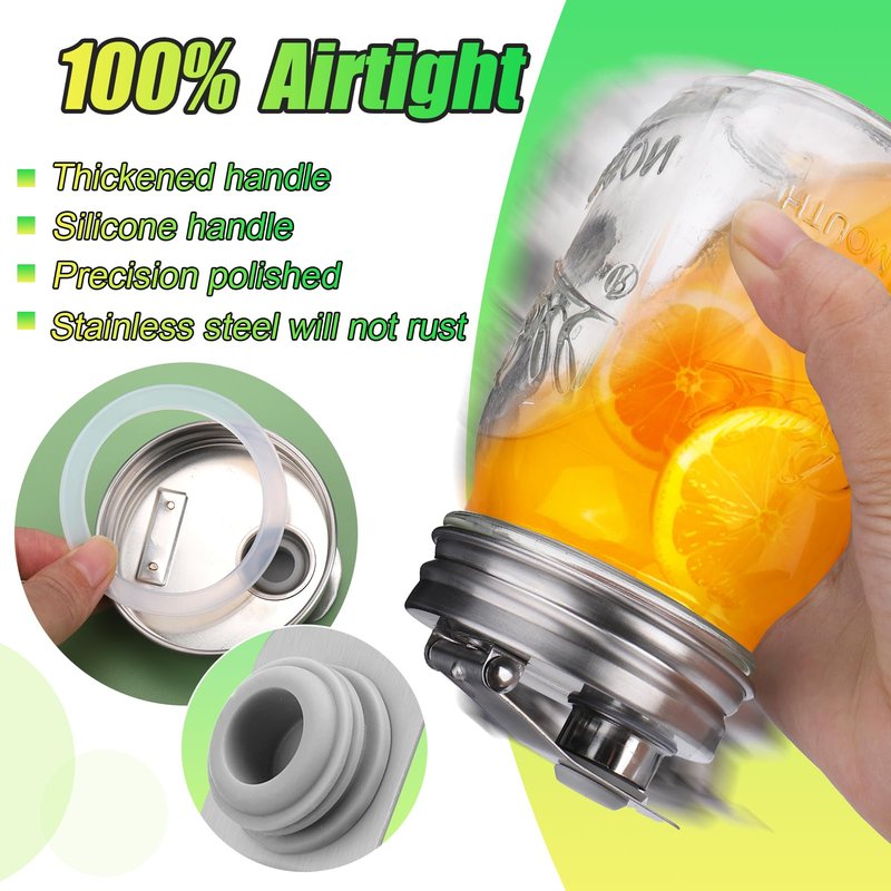 Mason Jar Pour Spout Lid Stainless Steel, Regular Mouth Pour Spout Flip Cap Lids for Mason Jars, Anticracking Leak Proof Seal Cover Airtight for Drinking Salad Dressing & Food Storing(2PCS)