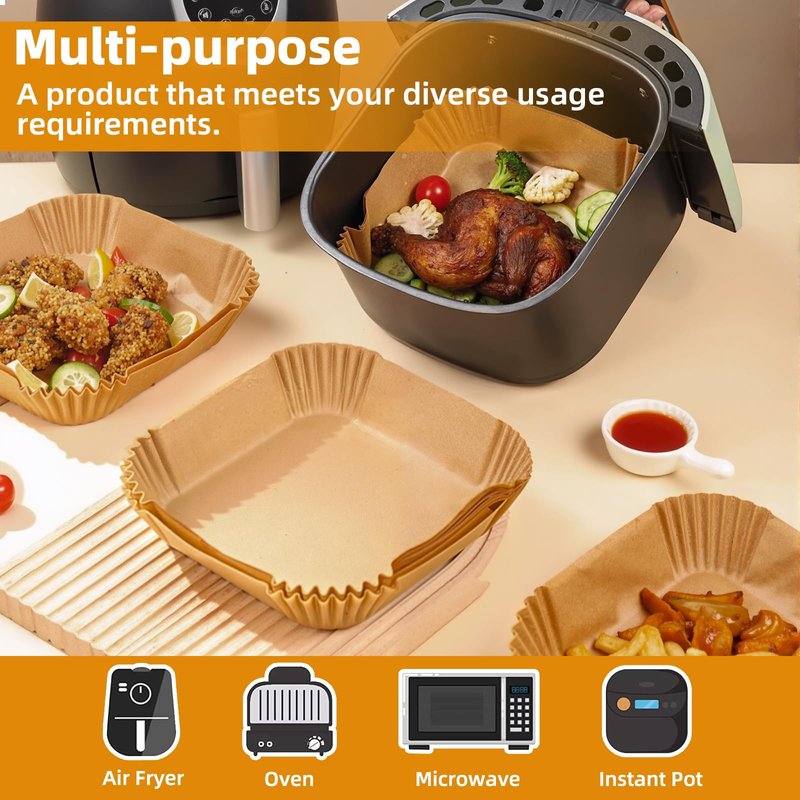 Air Fryer Paper Liners for 4 qt / 5 qt / 6 qt, Thickened Square Disposable Liner Compatible with Ninja/Chefman/Cosori/Instant Pot and other 4q-6qt Airfryer (8.3'' on Top)