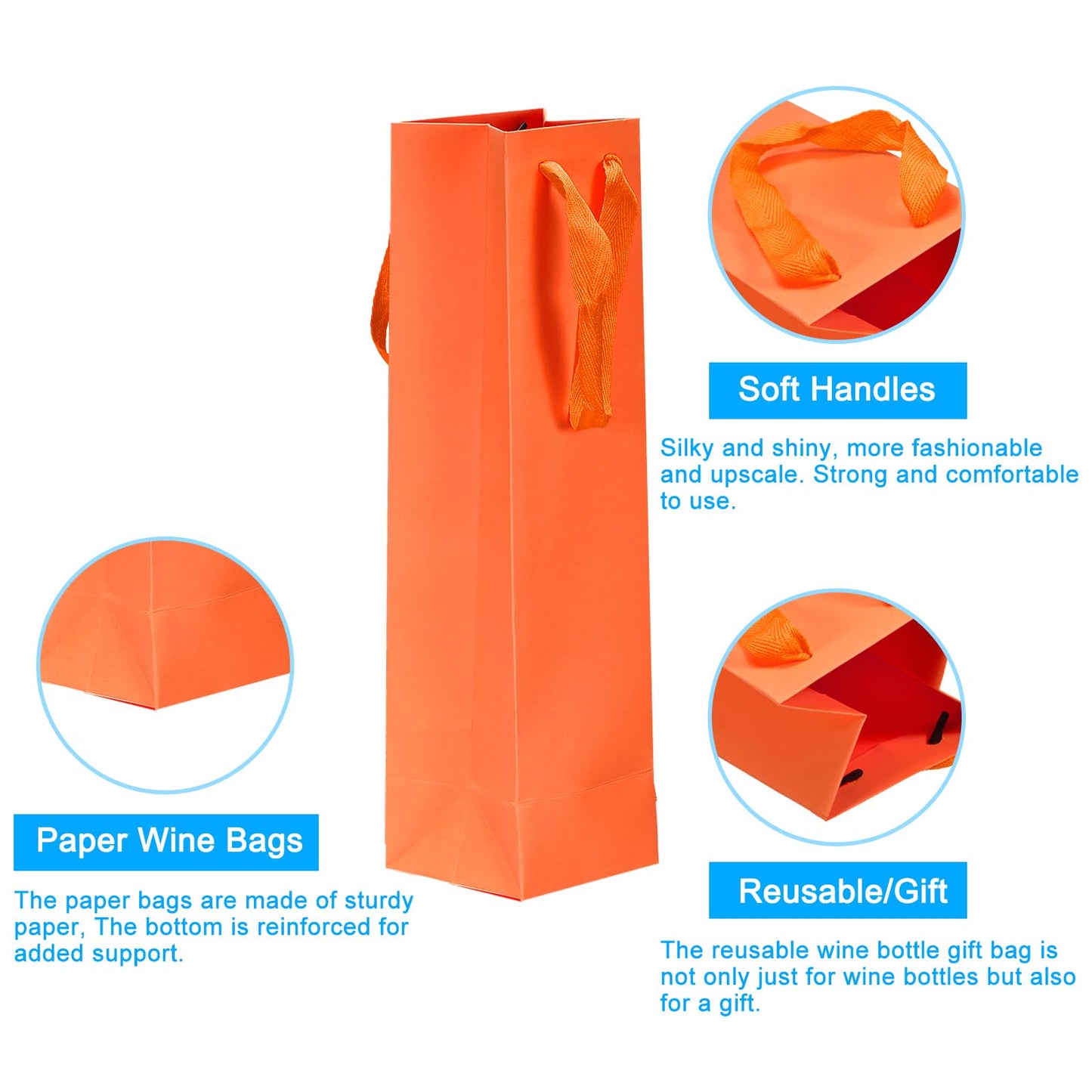 UXCell Orange 4x4x14 Paper Wine Tote Bags - 24pcs with Handles for Wedding, Birthday, Christmas Parties