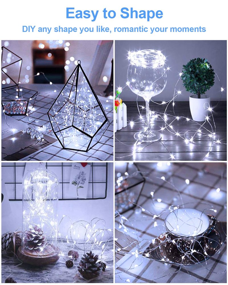 20 Pack Fairy Lights Battery Operated 3.3ft 20 LED Mini String Lights Copper Wire Twinkle Lights for Mason Jars Festivals Wedding Christmas Party Centerpiece Table Decorations, Warm White & Cool White