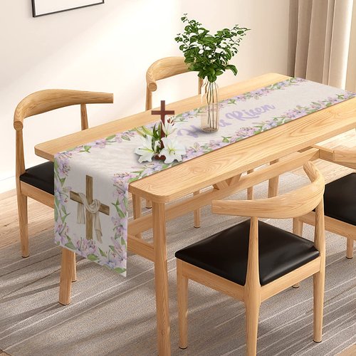 He is Risen Table Runner Easter Christian Cross Resurrection Lily Flower Spring Holiday Party Kitchen Dining Home Decor
