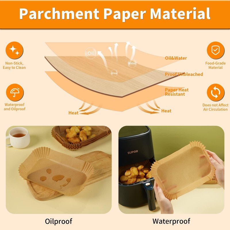 Air Fryer Disposable Paper Liner for Ninja DZ201/DZ401/DZ550/DZ302/SL401/SL451,100PCs Rectangle 8.6x 5.5'' Baking Parchment Paper Inserts Accessories,Ninja Foodi Dual Papel para Freidora de Aire