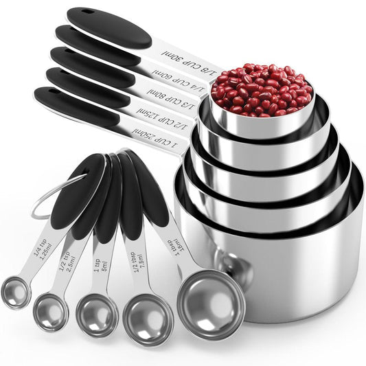TILUCK Measuring Cups and Spoons Set, Stainless Steel, Kitchen Utensils for Cooking and Baking (10)