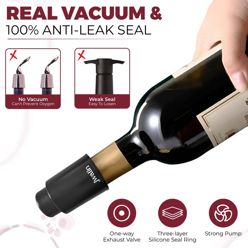 Jwalin Wine Vacuum Pump Stopper – Premium Wine Preserver with Airtight Seal, Reusable Vacuum Pump Keeps Wine Fresh, Perfect Wine Accessory Gift for Wine Lovers