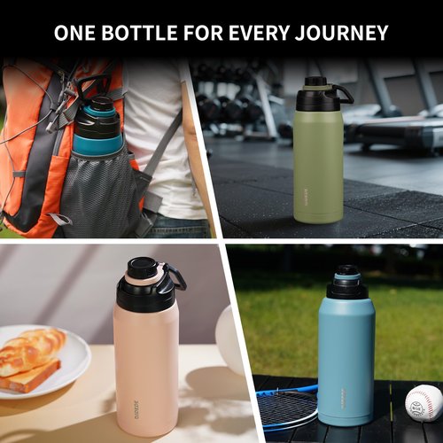 BJPKPK 36oz Insulated Water Bottle,Stainless Steel Bottles with Leakproof Spout Lid,Large Water Jug Wide Mouth,Keep Drinks Cold and Hot,Sea