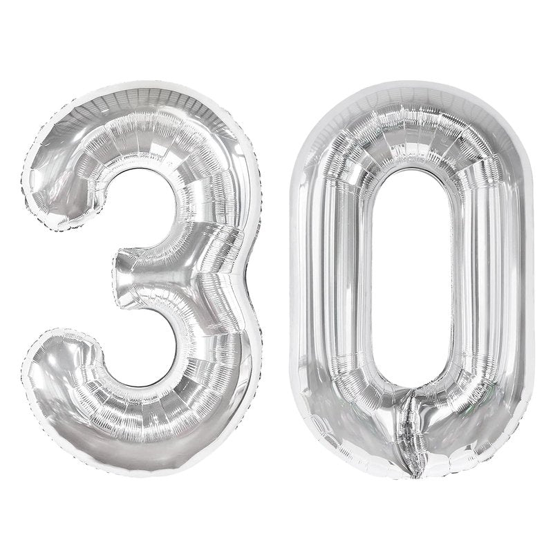 Silver Number 30 Balloon 40 inch, 30 Number Balloons, 30th Silver Birthday Decorations for Girls Boys Kids, 30 Year Old Women Men Silver Party Supplies