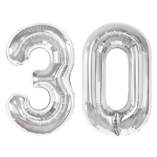Silver Number 30 Balloon 40 inch, 30 Number Balloons, 30th Silver Birthday Decorations for Girls Boys Kids, 30 Year Old Women Men Silver Party Supplies