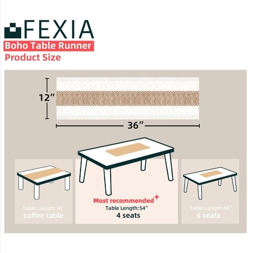 FEXIA Boho Table Runner 36 Inches Long(Without Tassel) Thanksgiving Farmhouse Home Decor Rustic Cream & Brown Macrame Table Runner for Dining Bedroom Decor(12x36 Inches)