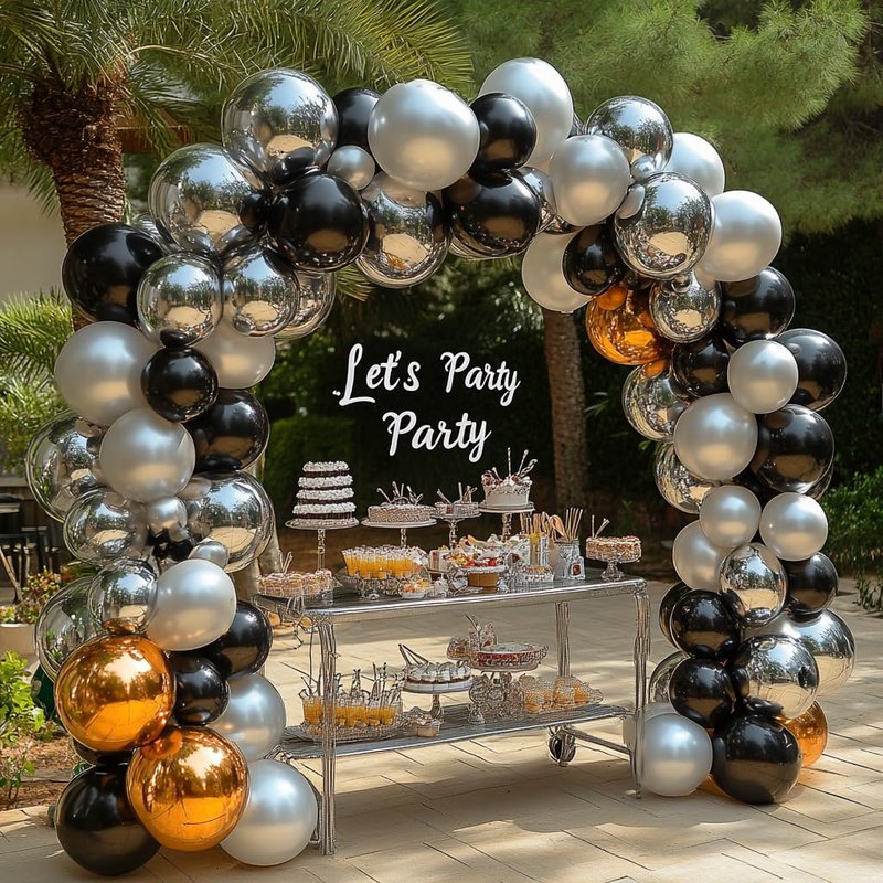 Bezente Black Silver Confetti Latex Balloons,60pcs 12 inch Black White Silver Metallic Chrome and Confetti Balloons for New Year Birthday Baby Shower Wedding Theme Party Decoration