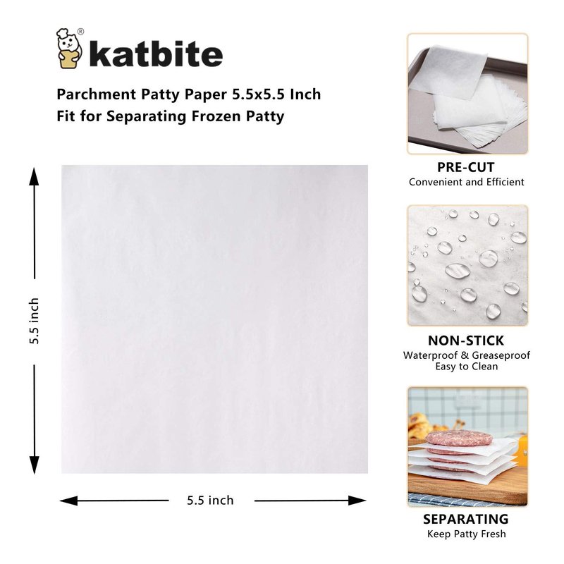 Katbite Hamburger Patty Paper 1000Pcs, 5.5"x5.5" Non Stick Parchment Paper Squares Sheets for Patty Seperate, Burger Press, Ground Beef, Freezing or Candy Wrappers, Use for Oven, Microwave or Freezer