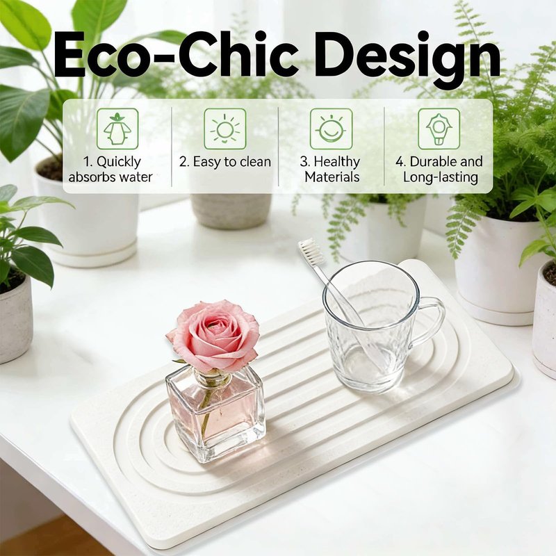 2 PCS Water Absorbing Diatomite Coasters, Stone Drying Mat for Kitchen Counter, Quick Dry Stone Mat Trays for Bathroom Kitchen Counter, Soap Dish Tray Used for Hand Soaps (White, 8.3" x 4")