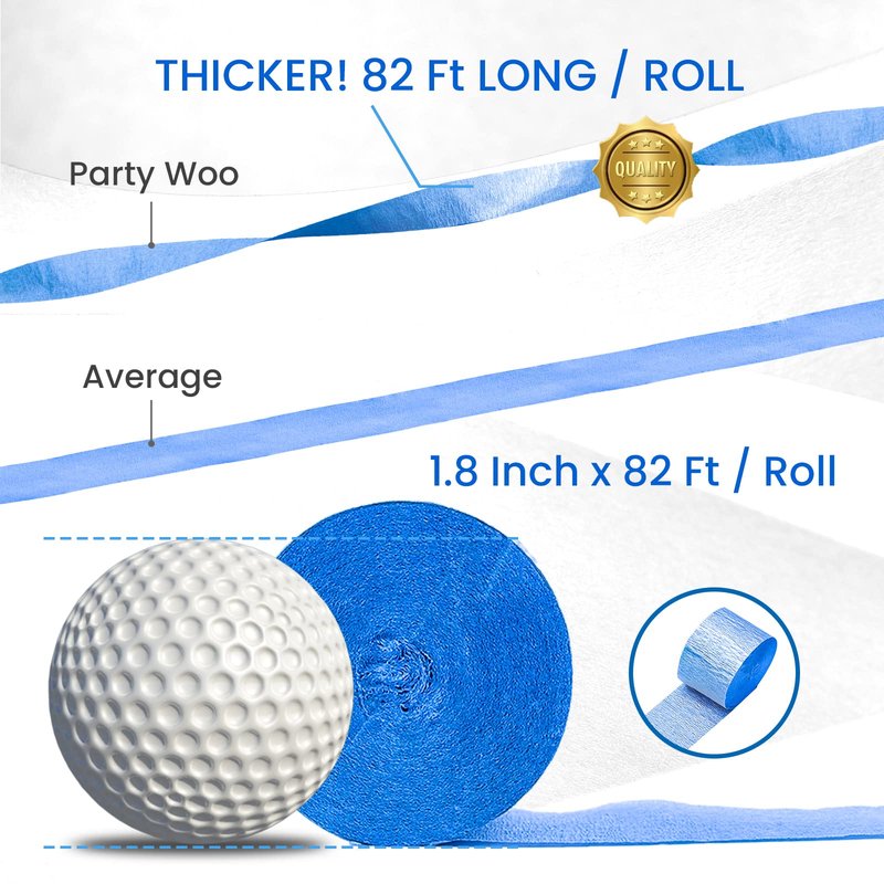 PartyWoo Crepe Paper Streamers 6 Rolls 492ft, Pack of White, Silver, Royal Blue, Light Blue Party Streamers for Birthday Decorations, Party Decorations, Wedding Decorations (1.8 Inch x 82 Ft/Roll)