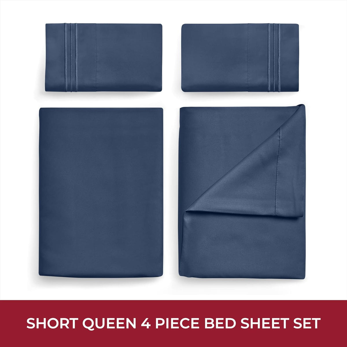 Mellanni RV Short Queen Sheets - Hotel Luxury Bedding Set | Extra Soft, Cooling, Deep Pocket - Navy Blue, 4 PC