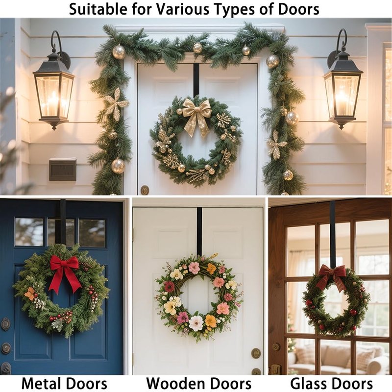 Sattiyrch 15" Wreath Hanger for Front Door,Sturdy Steel Wreath Door Hanger,Over The Door Hanger Hook (White,2)