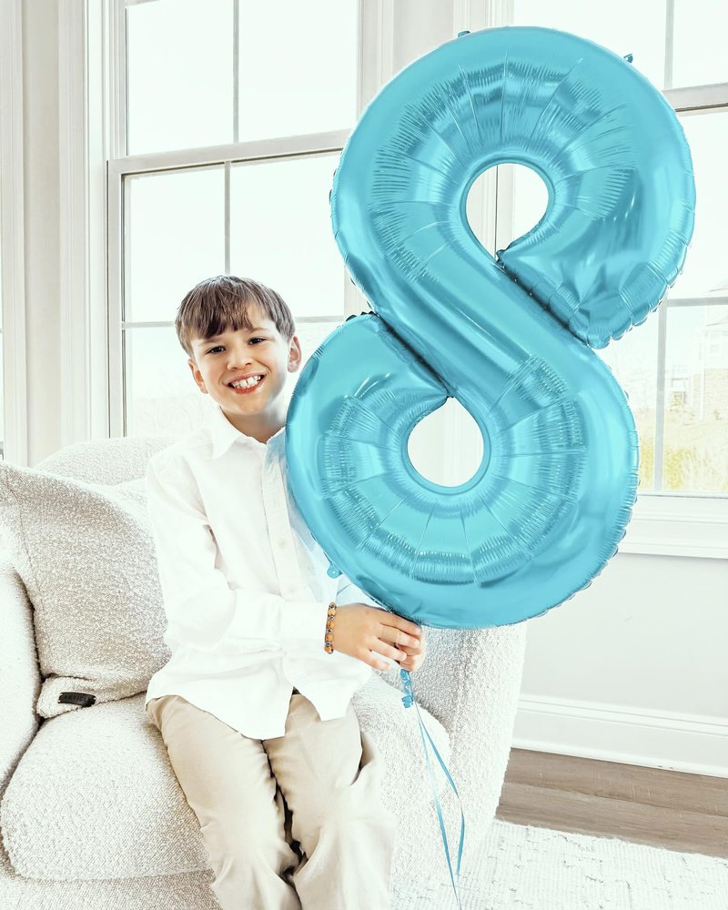 40 Inch Pearlescent Blue 1 Balloon for First Birthday, 1st Number Balloons Birthday Decorations for Girl Boy Kids Toddler Baby, One Giant Number 1 Balloon