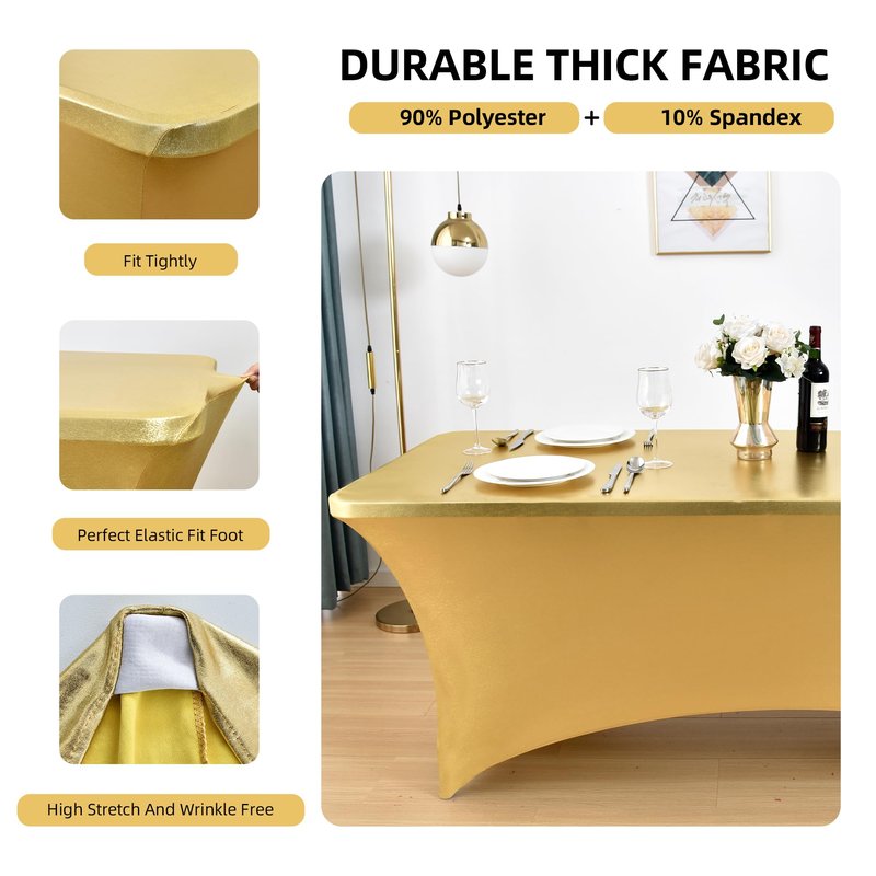 ZarzaaSik 6-Pack 4ft Spandex Table Covers for Rectangular Folding Tables - Wrinkle Resistant Stretch Tight Table Cloths - Ultimate Fitted Table Protector for Parties, Trade Shows, and Wedding