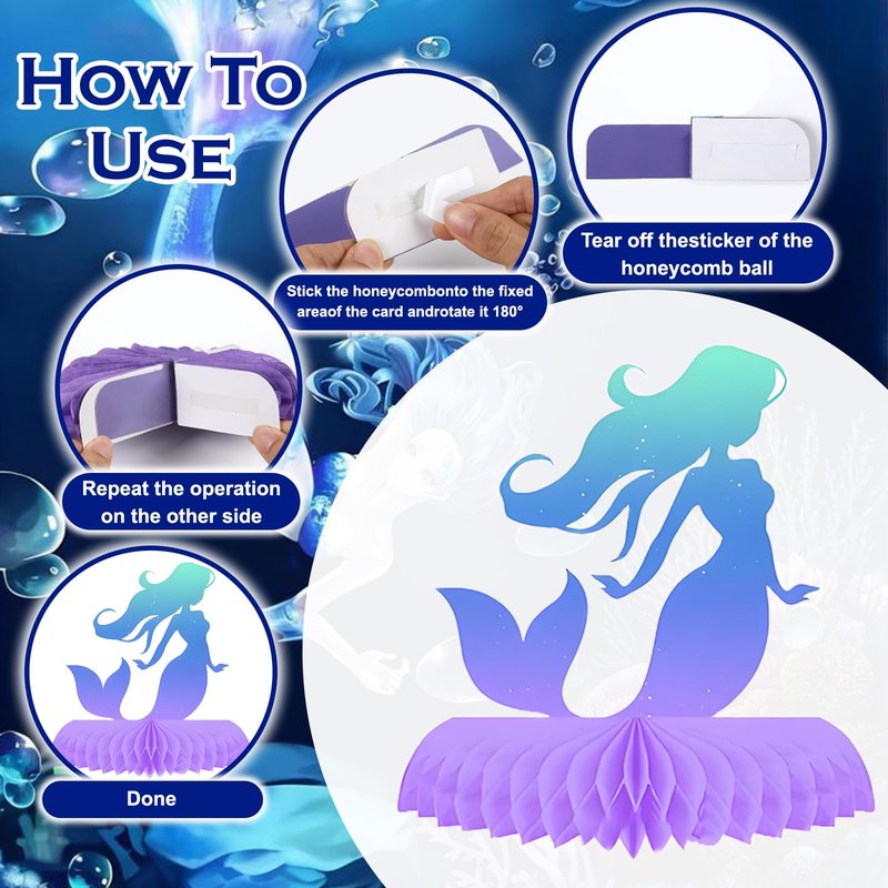Oiuyamn 9 PCS Mermaid Theme Party Decorations, Ocean Mermaids Centerpieces for Tables Honeycomb Centerpiece, 3D Sea Party Supplies for Birthday Decor