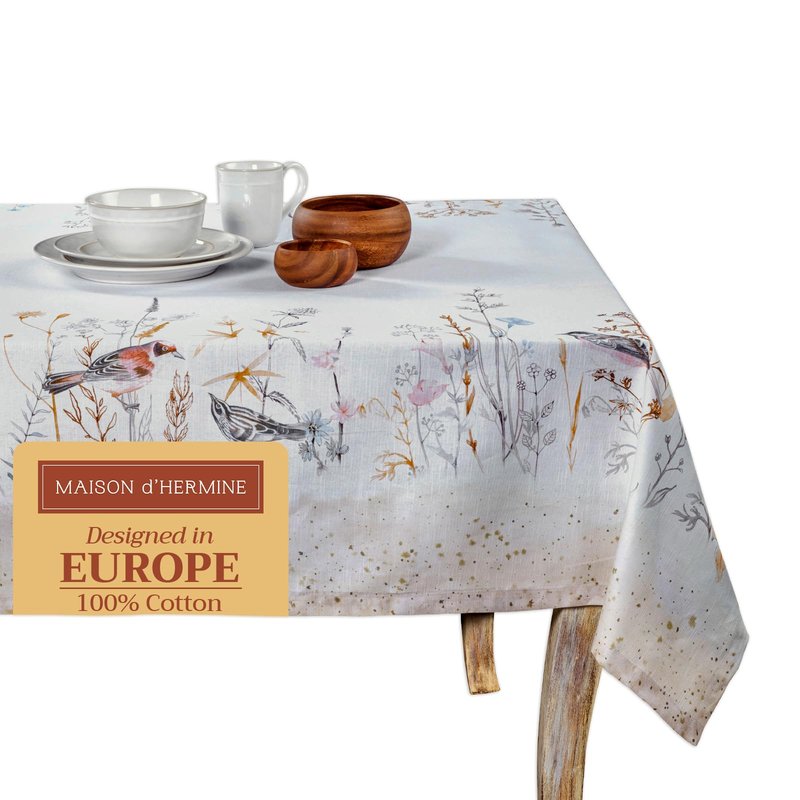 Maison d' Hermine Table Cloth Rectangle Table 100% Cotton 54 x 72 Inches Tablecloth Reusable Decorative for Dining Kitchen Farmhouse Home Gifts for Mothers Day Spring Summer - Meadow Florals - Beige