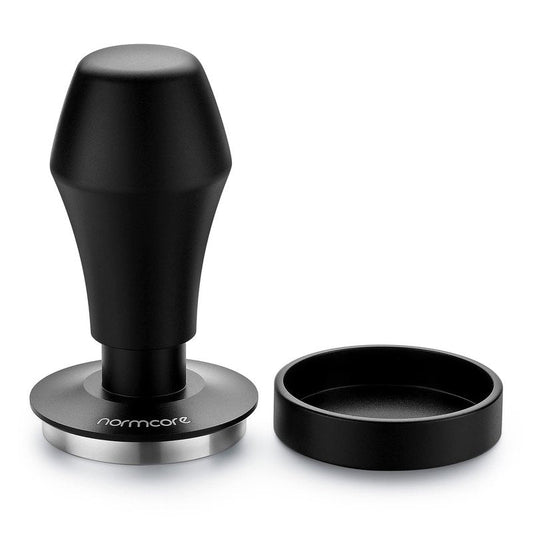 Normcore V4 Coffee Tamper 53.3mm - Spring-Loaded Tamper - Barista Espresso Tamper with 15lb / 25lb / 30lbs Replacement Springs - Anodized Aluminum Handle and Stand - Flat Base, Black